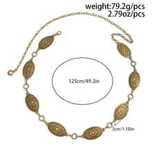 1 件复古时尚个性化金属花卉图案做旧圆环拼接腰链，波西米亚百搭腰带、裙链、裤链，适合女性日常和派对穿着 - 金色 - 查看 4