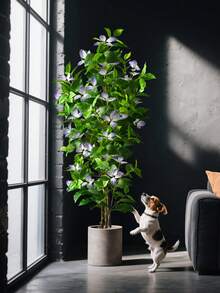 82-144cm Tall Fake Palm Tree Artificial Banyan Plants Branch Real Touch Ficus Leaves For Home Garden Office Decor Without 1pc - 紫色 - 查看 4