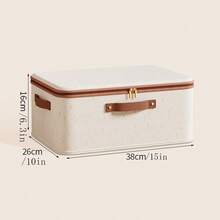 1pc Foldable Linen Fabric Storage Box With Visible Window, Large Capacity Clothes, Quilt, Wardrobe Organizer - Beige - View 9