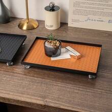 1 pièce Plateau de vanité tressé avec support en acrylique de forme diamant, disponible en blanc, noir et marron, polyvalent pour les parfums, les rouges à lèvres, les bougies, l'affichage des bijoux et à des fins décoratives