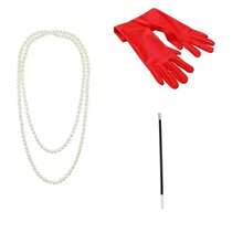 7pcs Black & White Witch Wig, Mask, Gloves, Cigarette Holder, Necklace Set, Halloween Funny Cosplay Costume Props, Euramerican Style, In Stock For Autumn/Winter