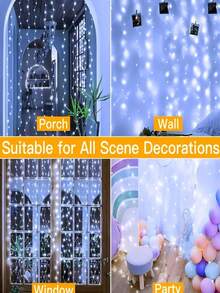 1 300/200/100 LED Vorhang Lichterkette, Fairy Light Streifen mit Fernbedienung, 8 Modi 298,7*298,7/201/100 cm Vorhang Licht, USB-betriebene LED Vorhang Lichterkette, praktischer USB-Anschluss, Metall Vorhang Lichterkette Aufhängevorrichtung, Helligkeit im Schlafbereich