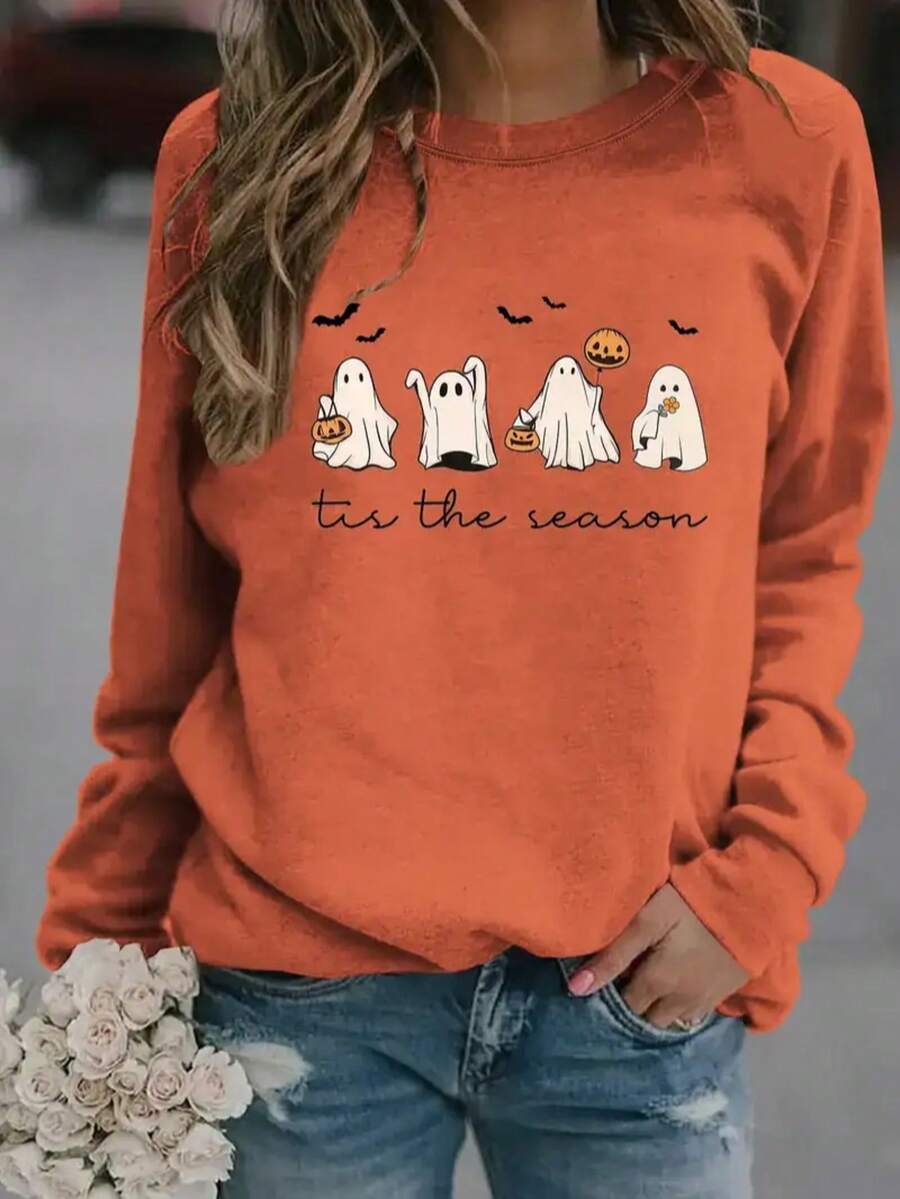 SUDADERA AFELPADA CUELLO REDONDO CON DISEÑODE FANTASMITAS IDEAL PARA EL FRÍO - Naranja - Ver 1