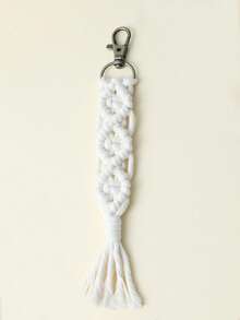 1 pieza Llavero de ganchillo de unicolor hecho a mano, manualidades DIY, llavero con borla trenzada, accesorio de estilo bohemio para bolso, ideas de regalo para el Día del Maestro, Navidad, accesorios para bolsos y coches, para amigos y hermanas - Multicolor - Ver 18