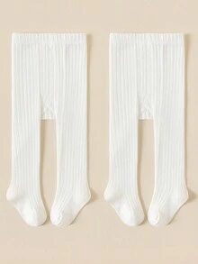 1/2 双婴儿/幼儿女孩黑白竖条纹不透明紧身裤，透气柔软，适合日常穿着 - 黑與白 - 查看 27