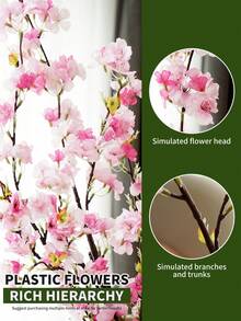 1 件，人造樱花，42.51 英寸，带 4 个分支，塑料人造植物，绿色人造植物，由不褪色的涤纶面料制成，现代简约风格 - 适用于家居装饰、花瓶、婚礼、派对、客厅、卧室、DIY 墙壁、办公桌填充。 - 多色 - 查看 5