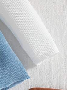 Bộ đồ liền thân tay lửng thêu hoa dễ thương cho bé gái mùa thu/đông màu xanh dương kèm tất họa tiết hoa và băng đô màu xanh - Màu xanh lam - Xem 6