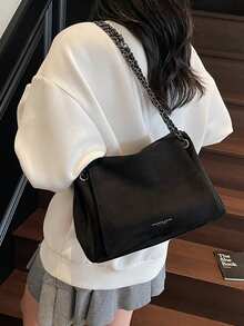 女士托特包，带链条的绒面软肩包，斜挎包，大容量腋下包，日常通勤钱包