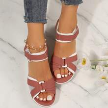Women Sandals Airy Strappy Design Cushioned Wedge Everyday Summer Wear - Hồng - Xem 6