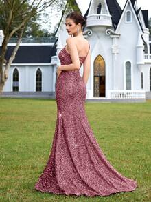 ADYCE 女士亮片褶皱前开衩露背派对鸡尾酒礼服，优雅正式晚礼服，适合婚礼宾客、正式晚宴、毕业典礼及其他场合