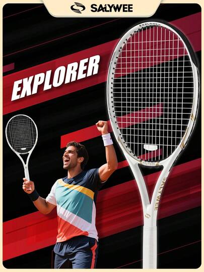 SALYWEE Professional White Full Carbon Fiber Tennis Racket With 16x19 String Pattern, 260g Unstrung, 102 Sq.In Racquet Head Size, Support 50-60 Lbs Tension, Free Black Bag, Random Grip Tape & Tennis Ball, Intermediate Player Outdoor Sports Equipment