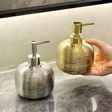 Luksusowy, szczotkowany, galwanizowany, ceramiczny dozownik do mydła w kolorze szampańskiego złota, butelka na mydło w płynie do łazienki w hotelu, srebrna butelka z pompką do balsamu, butelka na żel pod prysznic, okrągła, antypoślizgowa dekoracja blatu, wysokiej klasy dozownik do mydła w płynie z pompką