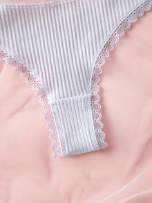 3 件装女士纯色高端蕾丝拼布丁字裤，可爱蝴蝶结设计，无缝弹力柔软舒适内衣 - 彩色 - 查看 10