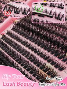 560pcs D Curl Fluffy Lashes Cluster Lash Extension Kit With 80pcs Bottom Lashes And 6 Styles Mixed 8-16mm Length Mixed Fluffy 60D+80D+100D Individual Lashes Cluster Segmented Spikes D Curl Eyelash Extension - D - View 10
