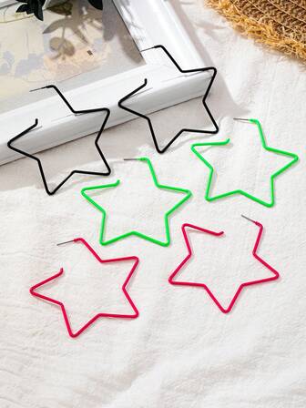 1/3 件霓虹耳环，70 年代/80 年代派对复古超大几何星形耳环套装，适合女性日常穿着和化妆派对