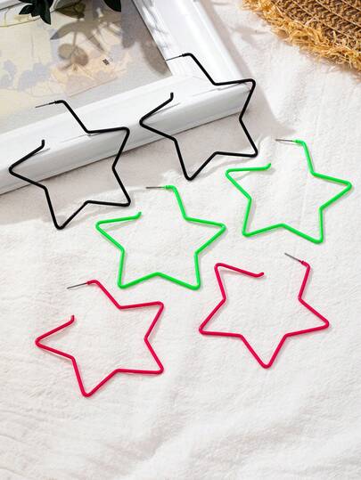 1/3 件霓虹耳环，70 年代/80 年代派对复古超大几何星形耳环套装，适合女性日常穿着和化妆派对