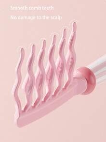 双排波浪齿宽齿卷发梳，内置清洁刷，加长手柄头皮按摩梳，蓬松梳，防静电卷发造型梳，适用于美发沙龙 - 彩色 - 查看 3