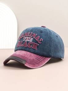 1pc Vintage Washed Letter Embroidery Baseball Cap, Women Petite Wide Brim Deep Crown Casual Street Snapback Hat, Unisex Polyester Fashion Decorative Cap