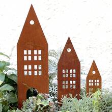 3pcs Rustic Metal Garden Stakes With Wooden Poles, Vintage Hollow Theater Sign, Suitable For Garden And Outdoor Decor, Autumn Holiday Home Themes, Battery-Free, Christmas Decoration - Multicolor - View 2