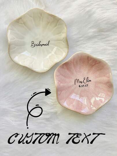 Bandeja de almacenamiento de cerámica personalizable, plato de flores de cerámica personalizable, grabado láser personalizado, decoración de mesa multiusos, ideal como regalo para dama de honor, regalo de compromiso, regalo de despedida de soltera, regalo de graduación, regalo de cumpleaños, regalo de vacaciones y fiestas, regalo de San Valentín, bandeja para joyas