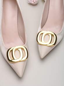 2 件可拆卸 DIY 鞋配件，金属方形扣装饰高跟鞋，时尚优雅鞋夹，适合女士高跟鞋、平底鞋、凉鞋、浅口鞋、新娘鞋、约会鞋、结婚鞋、办公室鞋 - 黑色、白色、杏色、红色、裸色 - 金色 - 查看 2