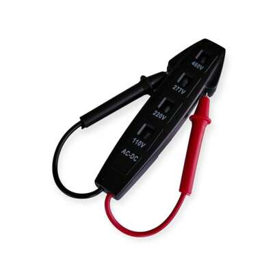 Probador de Corriente. Herramienta profesional para medir voltajes eléctricos en diferentes rangos (110V, 220V, 277V, 460V) en corriente. Diseño compacto y portátil para uso profesional, material resistente