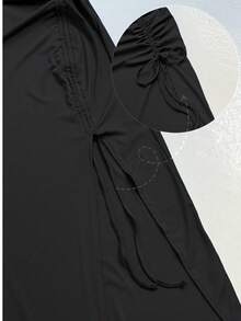 ChicMe 无袖罗纹紧身连衣裙，带抽绳侧开衩褶边休闲连衣裙 U 领基本款背心裙，适合日常约会派对