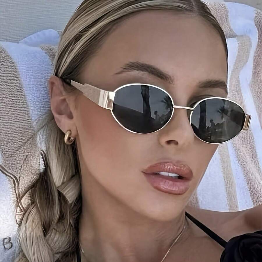 GENUIN MOMENT Fashion Oval Metal Women Eyeglasses - Xám vàng - Xem 1