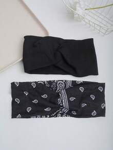 1 件波西米亚风格腰果花印花弹性扭曲头带，柔软面料，休闲百搭，适合通勤、瑜伽、锻炼、跑步、吸湿排汗运动头带，女士发带头巾头带吸汗带，发带 - 彩色 - 查看 14