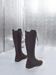 Damskie kozaki za kolano, modne jesienno-zimowe czarne, sznurowane buty motocyklowe z bocznym zamkiem, zapinane na suwak, buty do jazdy konnej za kolano. Idealne do noszenia na co dzień, na bankiety, imprezy, pokazy mody, kozaki do połowy łydki, kozaki za kolano i obuwie codzienne. Imprezowe - Brązowy - Zobacz 7