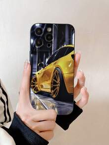 Cool Racing Car Phone Case, Black With Bright Yellow Body And Gold Rim Print, Car Enthusiast Phone Protective Cover, Toy For Boys, Waterproof, Durable, Dust-Proof, Fashionable Minimalist Design With Camera Protection, Suitable For IPhone 16/15/14/13/12/11/7/8/XR/XS/Plus/Pro/Pro Max And Galaxy S/A Series, Perfect Gift For Friends, Family, Girlfriend, Boyfriend, Ideal Christmas Present