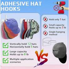 4/8pcs Wall Mount Cap Rack, Plastic Baseball Hat Holder, Multi-Purpose Hat Organizer, Strong Adhesive Storage Hook, Hat Storage Hooks, Hooks For Hat Wall Organizer, White - 白色 - 查看 10