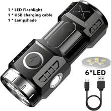 1 PC LED Mini Flashlight High Lumens,6 Lighting Modes,Type-C USB Rechargeable Flashlight Portable ,USB Rechargeable Small Flashlight With Side COB Light ABS Shell Magnetic With Lampshade - Silver - View 1