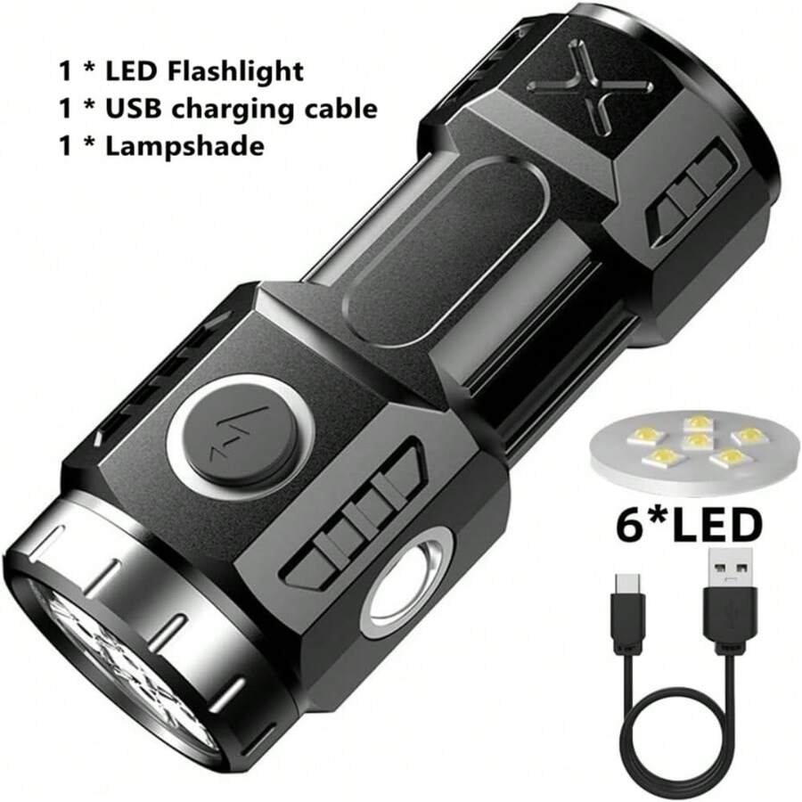 1 PC LED Mini Flashlight High Lumens,6 Lighting Modes,Type-C USB Rechargeable Flashlight Portable ,USB Rechargeable Small Flashlight With Side COB Light ABS Shell Magnetic With Lampshade - Bạc - Xem 1