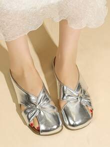 New Elegant Girl's Breathable Slip-On Mule Sandals, Versatile & Fashionable - Silver - View 2