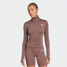 Adidas Women's OPTIME ESSENTIALS JACKET Moisture-Wicking Half-Zip Collar Fitted Sports Jacket JW2802 - Brown - View 2