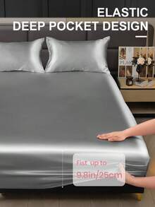 2/3 Pcs Satin Bed Sheets Set, Halloween Decor, Fall Decor, Black Sheet Set, Silk Sheets, Solid Color Bed Sheet Set, Soft And Comfortable Bedding, Skin-Friendly Bed Set, Halloween Gift, Christmas Decoration, Lightweight And Silky Smooth, Room Decor, Mattress Protector For Bedroom, Deep Pocket, Dustproof, For All Season, Fits  For Twin Full Queen And King Sizes, 1pc Fitted Sheet And 1/2pcs Pillowcase, Machine Washable - 灰色 - 查看 4