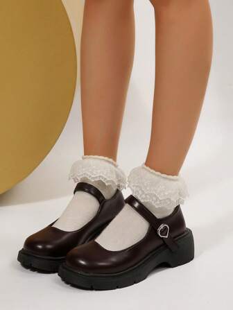 Fashionable Young Women's Shoes, Comfortable Slip-On Loafers, High-Quality Brown Thick-Sole Shoes PU Leather Women's Small Leather Shoes JK School Style, Women's Platform & Thick-Sole Flats,Mule Shoes