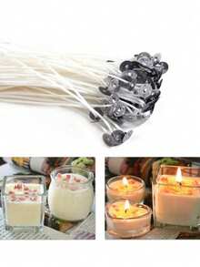 100 piezas de mechas de vela sin humo con núcleo puro para hacer velas DIY, suministros para fiestas, decoración de habitaciones, regalos de cumpleaños y graduación, kits de fabricación de velas con mechas previamente enceradas de bajo humo para adultos que hacen velas de cera de soja y cera de abeja para Halloween, otoño, festivales, vacaciones, invierno, decoración de habitaciones y regalos.