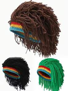 1 件趣味辫子针织帽，男女通用嘻哈派对帽，独特个性化保暖针织假发帽 - 髒辮毛線帽 - 查看 9