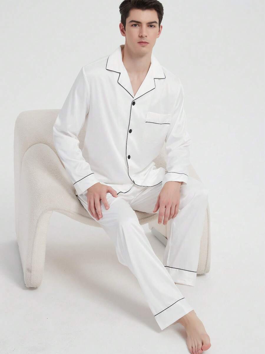 New Men's Fashion Casual Pajama Set, Winter Clothes - White - View 1