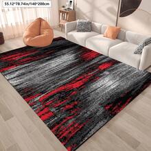 Modern Velvet Area Rug With Abstract Gray, Red And Black Textured Design - Soft Polyester, Machine Made, Dry Clean Only - Perfect For Living Room, Bedroom, Study, Sofa, Etc. - Available In Various Sizes (≥1.8msku), Bedroom Rug | European Style Floor Mat | Soft Velvet Mat, Carpet For Living Room Entryway Decor - Multicolor - View 4