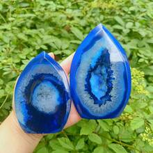 1 Stück Blauer Achat Flammen Geode Kristall - Natürlicher Geode Glitzer Edelstein, geschnitzter Handflächenstein, DIY Heimdekoration, Kristallsammlung, Partygeschenk - Blau - Übersicht 1