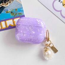 1-Pack AirPodsCase, Premium TPU Material, Purple & Blue Glitter Finish With Shell Element, Crystal Pearl Charm, Shockproof, Protective, Dustproof, Fashionable, Ideal For Teens & Young Adults, Everyday Use & Gift - Multicolor - View 5