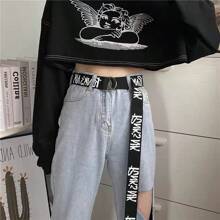 男女通用黑色朋克帆布长腰带