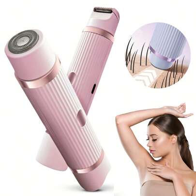 2合1女性電動刮鬍刀 - 乾濕兩用無痛除毛，適用於比基尼、眉毛、臉部、腿部和腋下 - 便攜式比基尼修剪器 - 可充電、無線 - 溫和且有效的刮鬍，女性2合1電動除毛套裝 - USB充電面部修剪器、私密修剪器、全身除毛器，送給她的禮物、多功能除毛器、腿部和手臂電動刮鬍刀、母親節禮物、聖誕禮物、新年禮物、200mAh