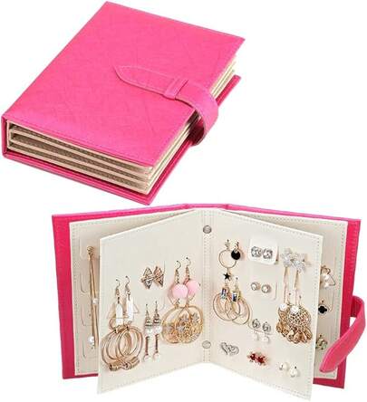 Earring Organizer Book Design Earring Holder Travel Jewelry Storage Tray Holder, Capable To Hold 42 Pairs (White)