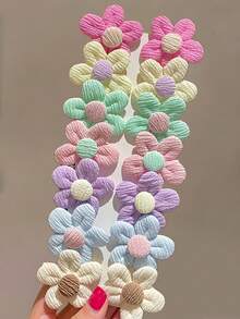 10个/套 什锦花朵发夹，柔和梦幻的配色，包含粉色、紫色、蓝色、黄色等色调，搭配对比鲜明的花朵中心，适合女孩和女士打造清新日常发型或迷人派对造型，随机发货。 - 彩色 - 查看 4