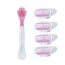 Women's Hair Removal Kit - 3-Ply Manual Razor With 4 Replaceable Blades | Suitable For Shaving The Bikini Line, Legs, And Underarms | Safe And Painless Manual Razor | Ergonomic Handle For Smooth Gliding | Skin-Friendly Design | Women's Shaving Kit For Silky-Smooth Skin - 彩色 - 查看 7