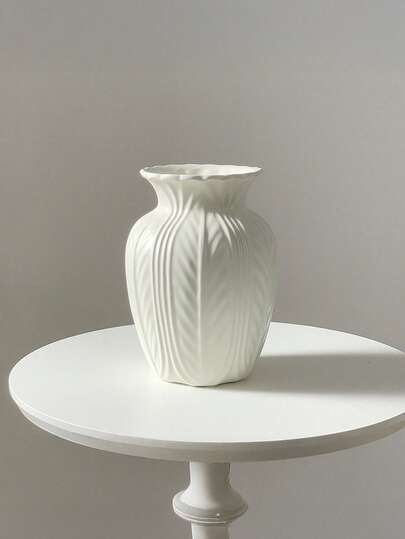 1PC Shatterproof Faux Ceramic Plastic Vase, Moderne Minimalist Home Wit Gestreepte Textured Cylindrical Elegante Multi Functional ative Flower Vase Wedding, Office, Seasonal Displays, Year Round Indoor/Outdoor Room Glass view 6